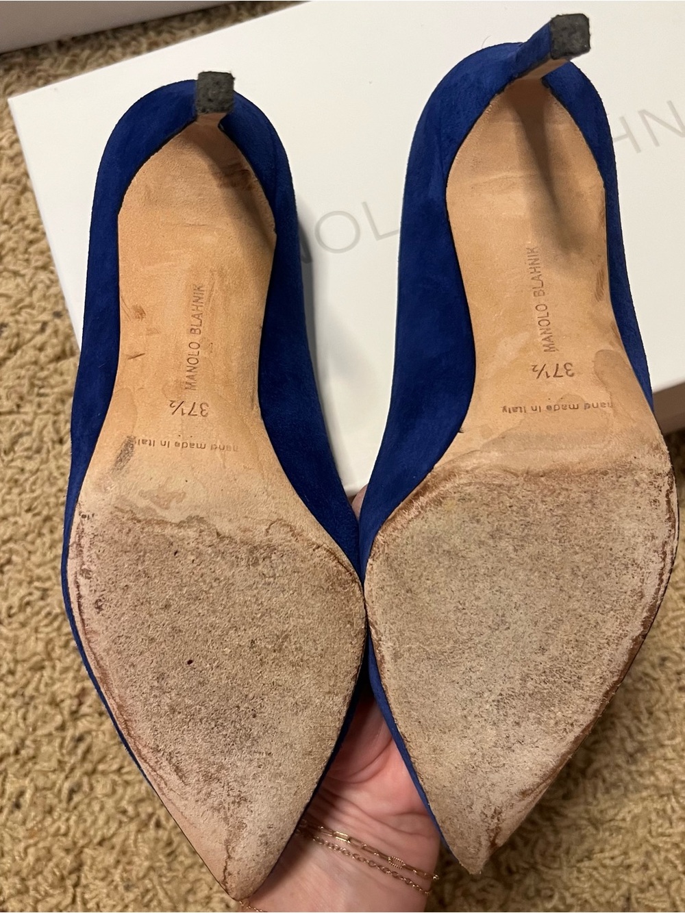 Manolo Blahnik - Vall/Camoscio Cobalt Blue Suede Pointed Toe Pumps - Picture 4 of 7